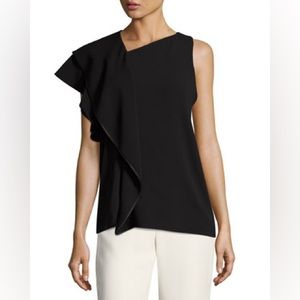 HALSTON HERITAGE Black Sleeveless Asymmetric Ruffled Drape Top | Size 8 | Neiman